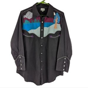 URBAN RENEWAL Upcycled Eagle & Tree Applique Western Shirt, Size L